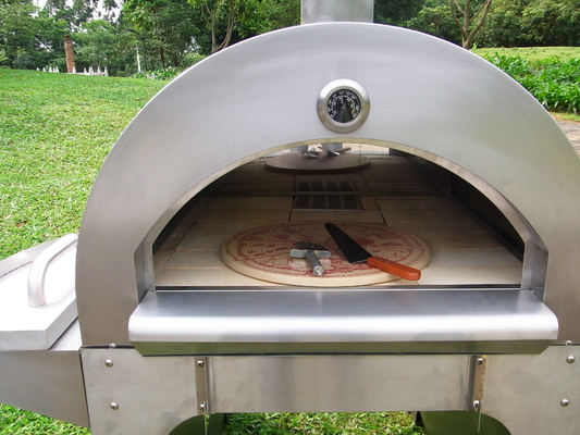 four mis le feu en bois extérieur épais 430 840mm de pizza d'acier inoxydable de 30mm